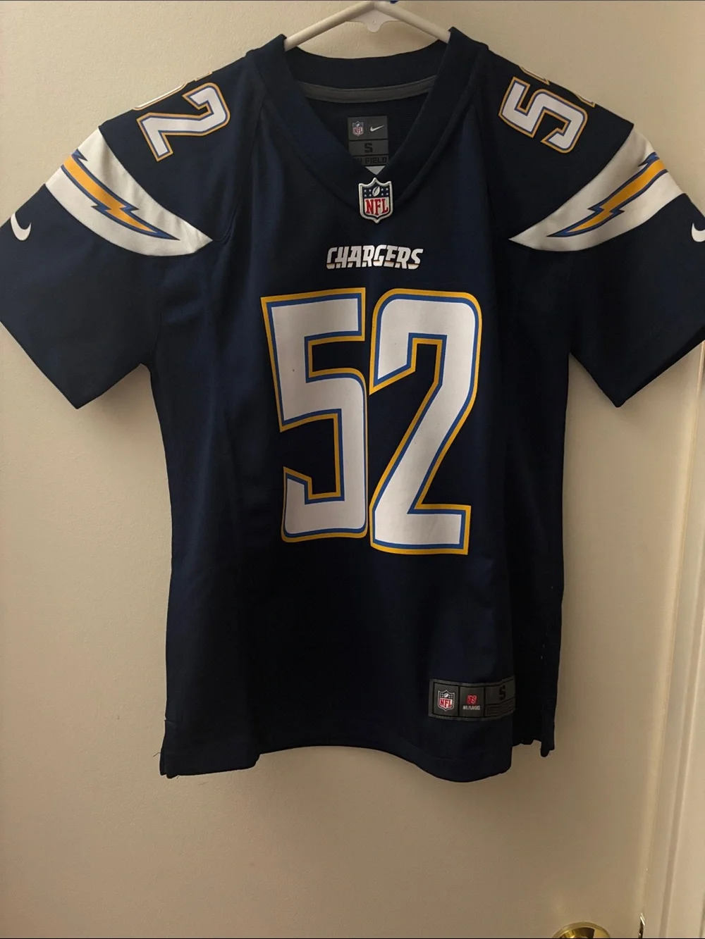 Nike Navy Chargers #52 Football Jersey with White & Gold Accents